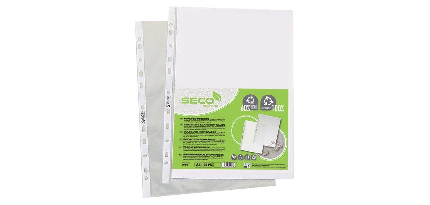 Pochettes perforées Seco A4 polypropylène grainée 5/100e - Sachet de 100