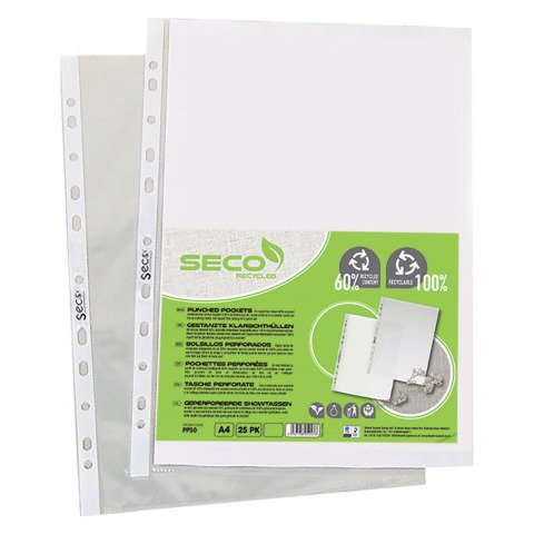 Fundas multitaladro Seco A4, polipropileno granulado 5/100 - Bolsa de 100