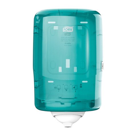 Tork Reflex™ Mini Distributeur à Dévidage Central blanc et turquoise M3, distribution feuille-à-feuille