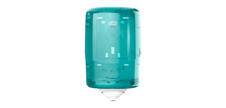 Tork Reflex™ Mini Distributeur à Dévidage Central blanc et turquoise M3, distribution feuille-à-feuille
