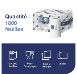Tork Reflex™ Papier d'Essuyage Plus blanc M3, multi-usages 200 feuilles - Colis de 9