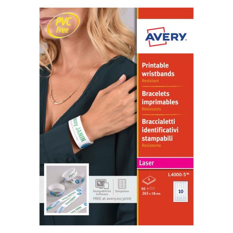 Pulseras identificativas 18 x 265 mm blanco- Caja de 50