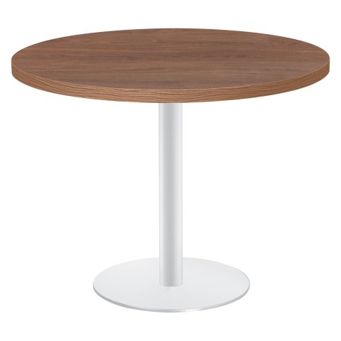 Mesa redonda Shiny nogal diametro 100 cm con base de metal mate blanca
