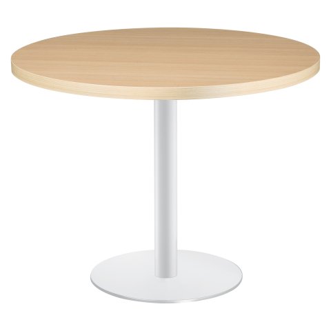 Mesa redonda Shiny roble claro diametro 100 cm con base de metal mate blanca