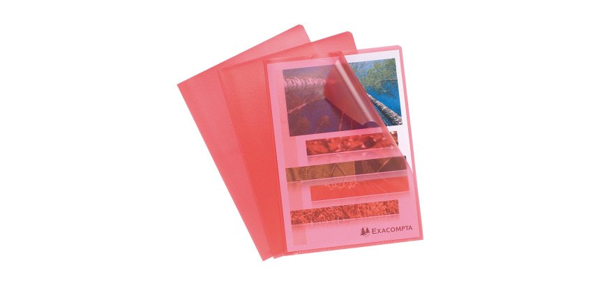 Chemises coin plastique Exacompta polypropylène grainé 12/100e couleurs transparentes - Paquet de 10