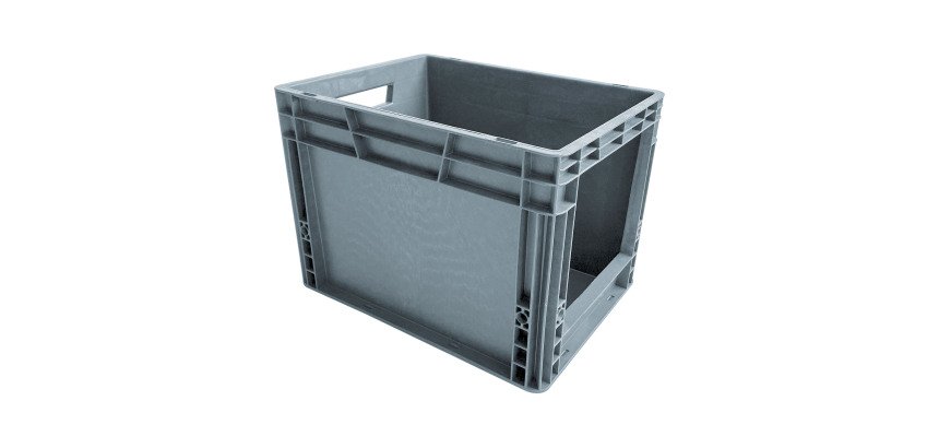 Contenedor apilable de almacenamiento norma europea con pared abierta en un lado - 25 litros