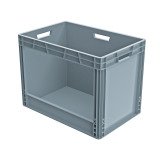 Bac de stockage plastique gerbable norme Europe avec paroi ouverte sur le côté  - 90 litres - dim : H 44,5 x L 40 cm