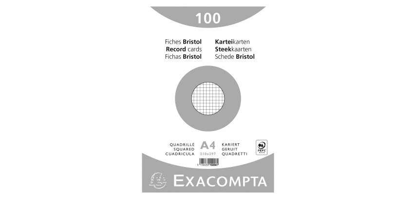 Ficha Bristol 297 x 210 mm cuadrícula 5 x 5 blanca no perforada Exacompta - Caja de 100