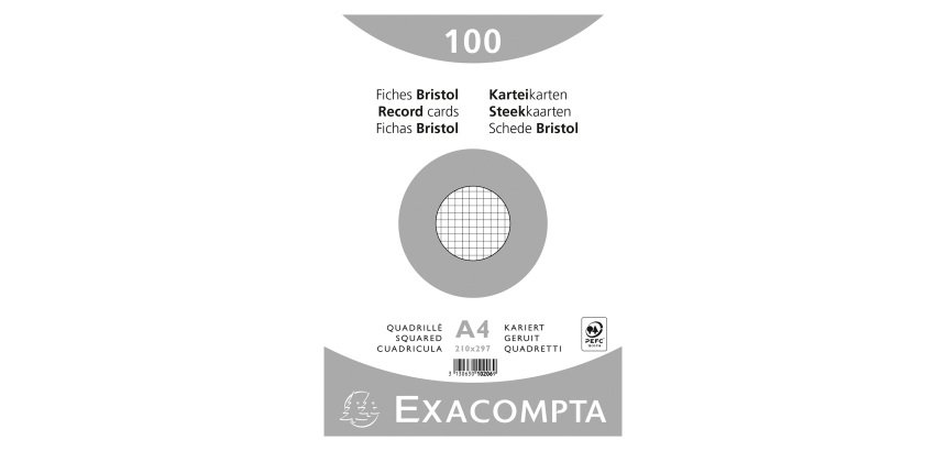 Fiche bristol 297 x 210 mm quadrillée 5 x 5 blanche Exacompta - Boîte de 100