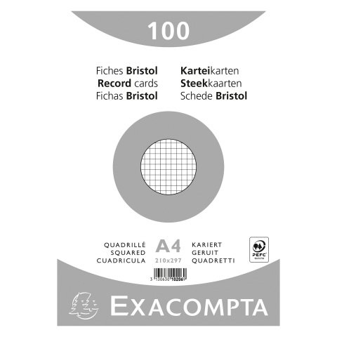 Ficha Bristol 297 x 210 mm cuadrícula 5 x 5 blanca no perforada Exacompta - Caja de 100