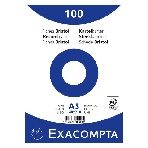 Fiche bristol 210 x 148 mm unie blanche non perforée Exacompta - Boîte de 100