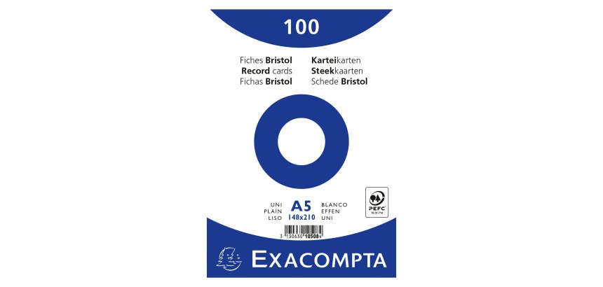 Fiche bristol 210 x 148 mm unie blanche Exacompta - Boîte de 100