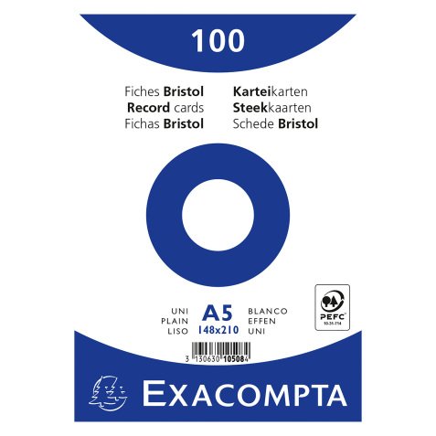 Fiche bristol 210 x 148 mm unie blanche Exacompta - Boîte de 100