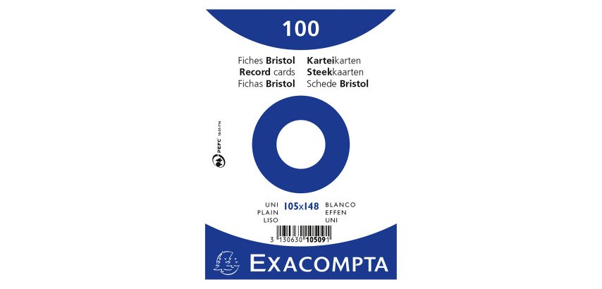 Fiche bristol 148 x 105 mm unie blanche Exacompta - Boîte de 100