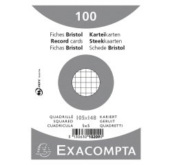 Fiche bristol 148 x 105 mm quadrillée 5 x 5 blanche Exacompta - Boîte de 100