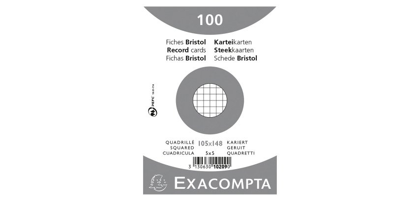 Fiche bristol 148 x 105 mm quadrillée 5 x 5 blanche Exacompta - Boîte de 100