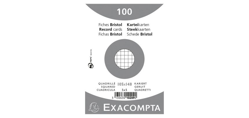 Fiche bristol 148 x 105 mm quadrillée 5 x 5 blanche Exacompta - Boîte de 100