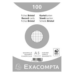 Fiche bristol 210 x 148 mm quadrillée 5 x 5 blanche non perforée Exacompta - Boîte de 100