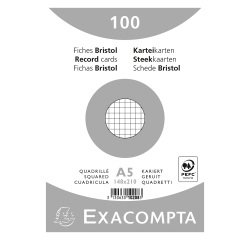 Fiche bristol 210 x 148 mm quadrillée 5 x 5 blanche Exacompta - Boîte de 100