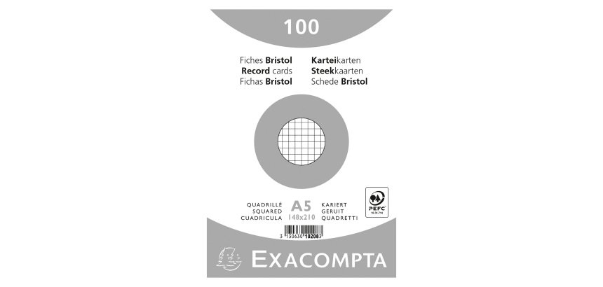Fiche bristol 210 x 148 mm quadrillée 5 x 5 blanche Exacompta - Boîte de 100