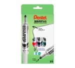 Rotulador borrable Pentel Maxiflo punta cónica 6 mm colores surtidos - Estuche de 4