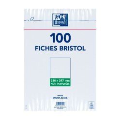 Fiche bristol 297 x 210 mm unie blanche non perforée Oxford - Boîte de 100