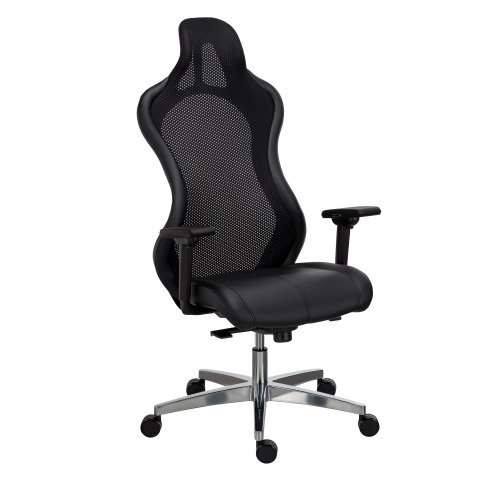 Fauteuil de bureau gamer LEWIS simili cuir- avec accoudoirs et appui-tête- Réglage profondeur d'assise- Mécanisme Synchone -Pieds aluminium