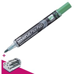 Uitwisbare marker Pentel Maxiflo Flex kegelpunt 4,6 mm + 1 bordenwisser gratis bij de aankoop van 12