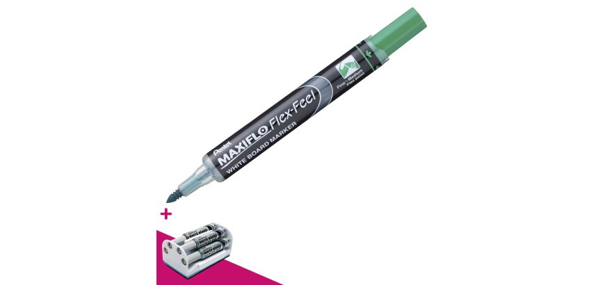 Uitwisbare marker Pentel Maxiflo Flex kegelpunt 4,6 mm + 1 bordenwisser gratis bij de aankoop van 12