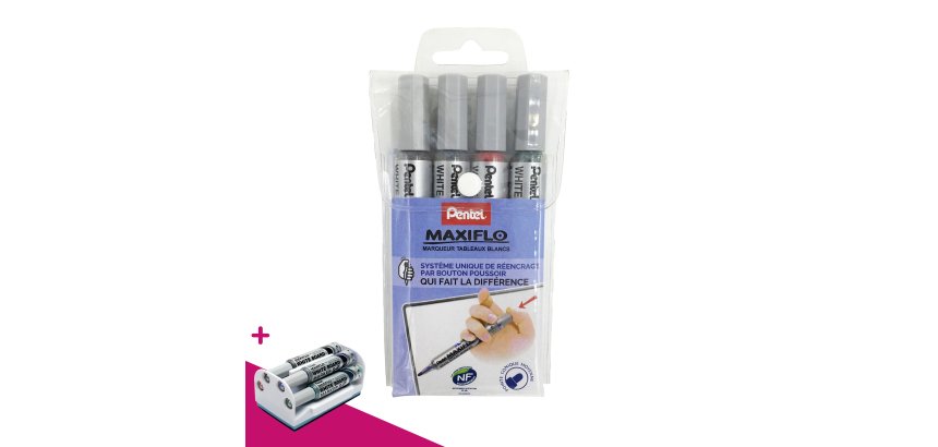 Marqueur effaçable Pentel Maxiflo pointe ogive 1,6 mm couleurs assorties - Pochette de 4
