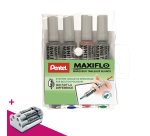 Marqueur effaçable Pentel Maxiflo pointe conique 6 mm couleurs assorties - Pochette de 4