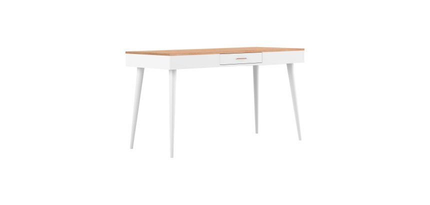 Bureau Horizon chêne clair 134 x 59 cm piètement bois massif avec tiroir