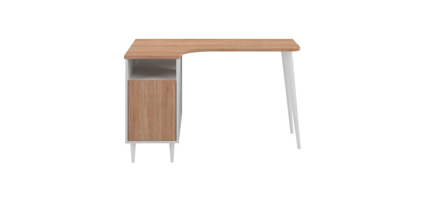 Bureau compact retour à gauche avec rangement, piétement bois - Nook