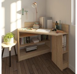 Bureau d'angle 90° L 94 x P 94 cm, piétement plein bois - Wall