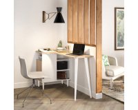Bureau compact retour à gauche avec rangement, piétement bois - Nook