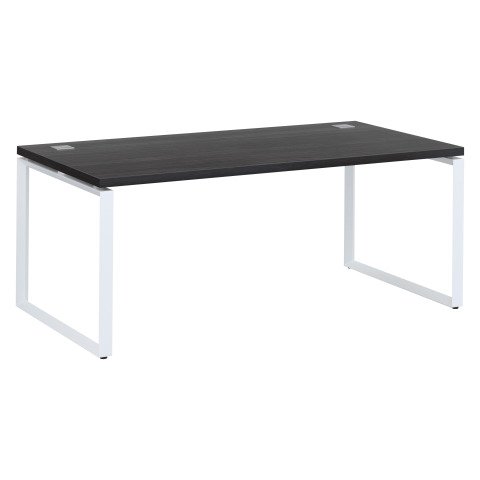 Mesa recta Shiny An 180 x Fon 90 cm negro ébano con patas de acero blancas
