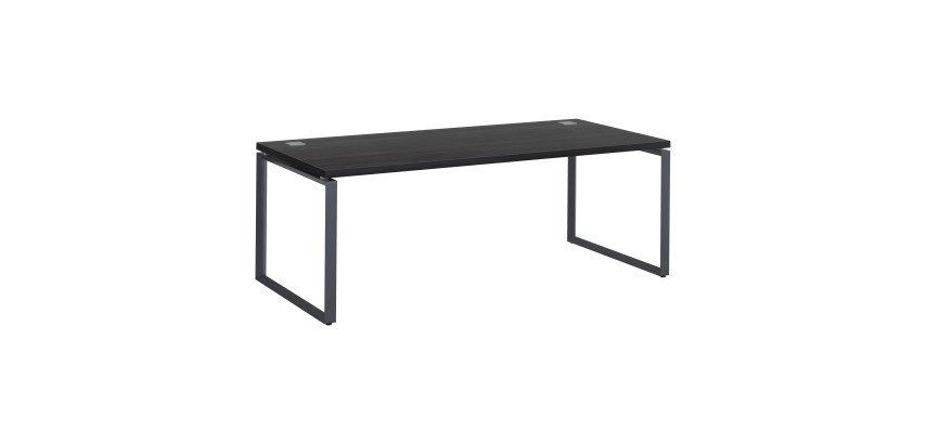 Mesa recta Shiny An 200 x Fon 90 cm negro ébano con patas de acero