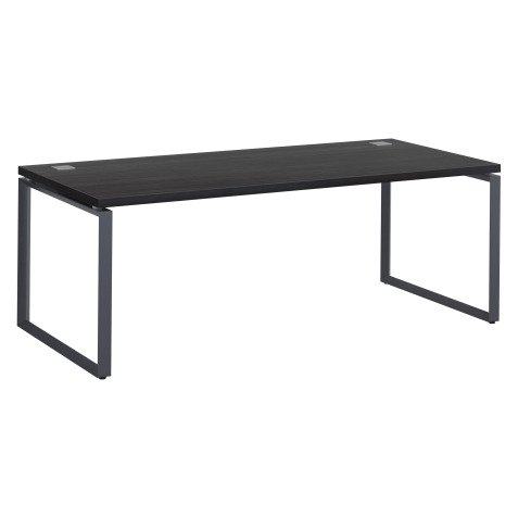 Bureau droit noir L 200 x P 90 cm, piètement métal format carré - Milano