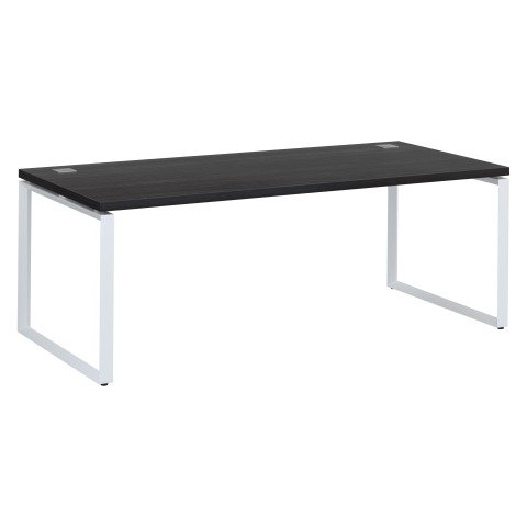 Mesa recta Shiny An 200 x Fon 90 cm negro ébano con patas de acero blancas