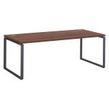 Bureau droit noyer L 200 x P 90 cm, piètement métal format carré - Milano