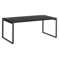 Bureau droit noir L 180 x P 90 cm, piètement métal format carré - Milano