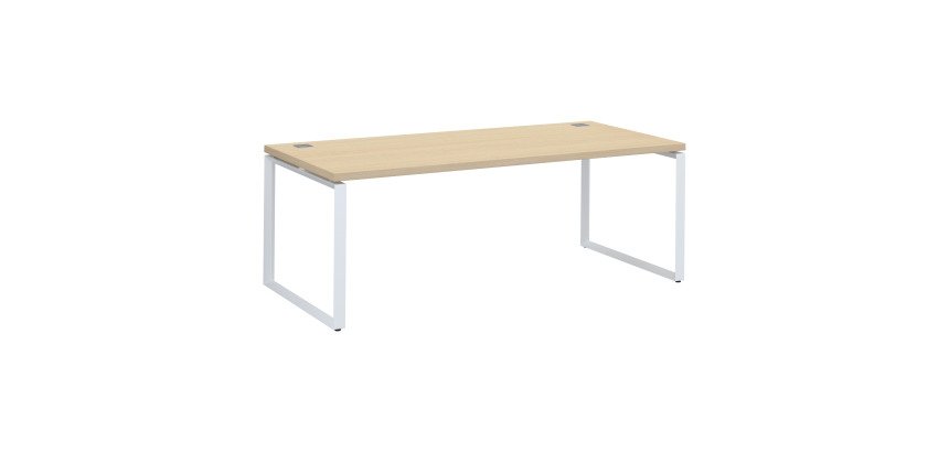 Bureau droit chêne clair L 200 x P 90 cm, piètement métal format carré - Milano