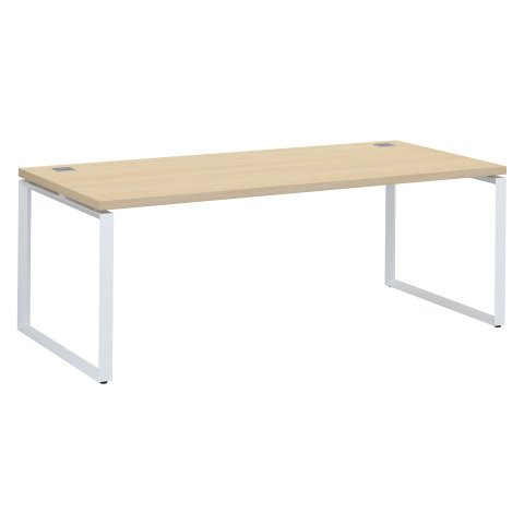 Mesa recta Shiny An 200 x Fon 90 cm roble claro con patas de acero blancas