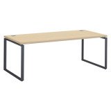Bureau droit chêne clair L 200 x P 90 cm, piètement métal format carré - Milano