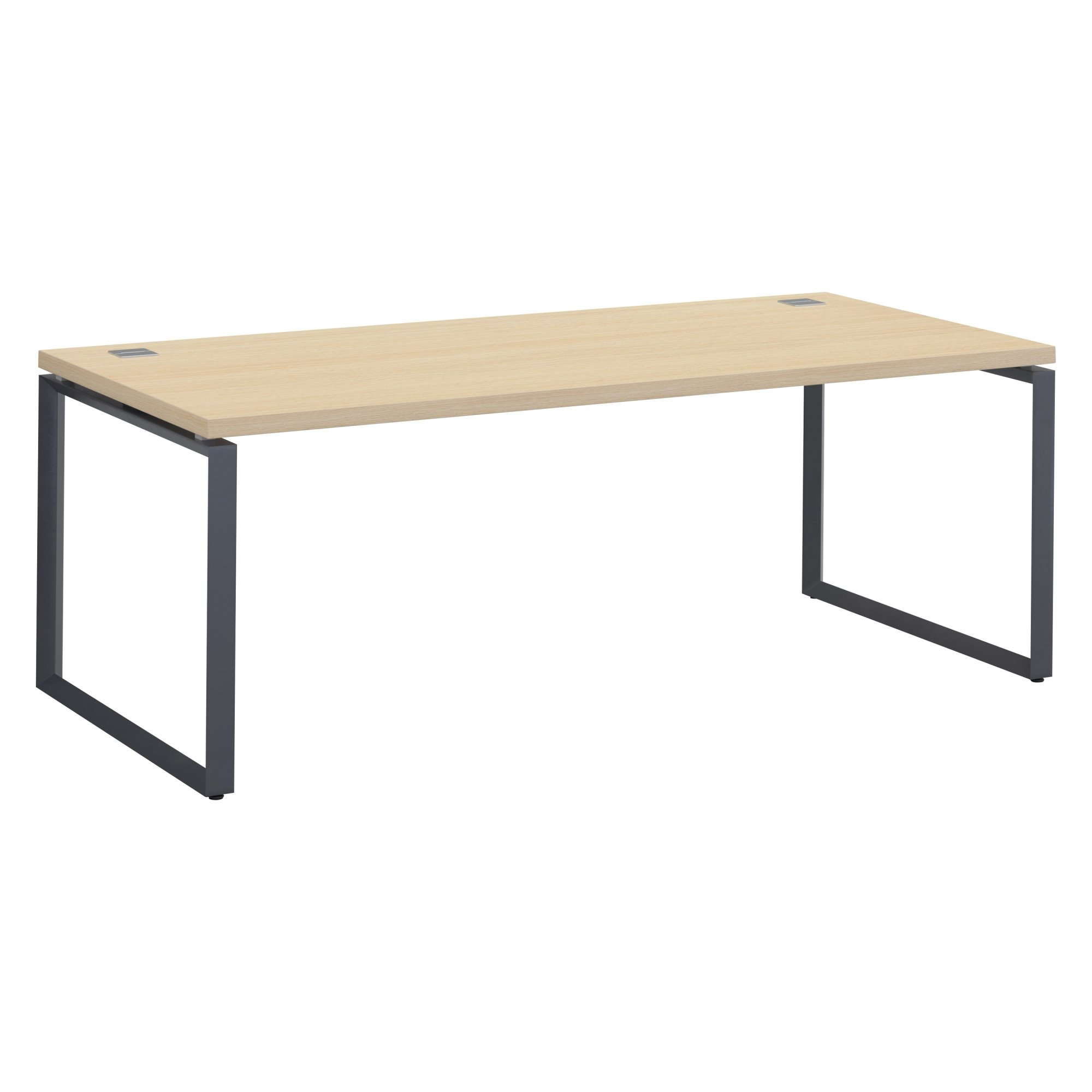 Bureau droit chêne clair L 200 x P 90 cm, piètement métal format carré - Milano