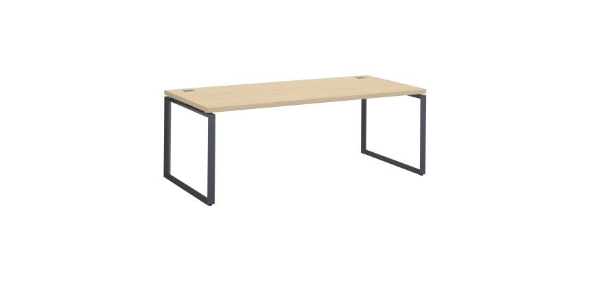 Bureau droit chêne clair L 200 x P 90 cm, piètement métal format carré - Milano