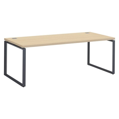 Bureau droit chêne clair L 200 x P 90 cm, piètement métal format carré - Milano