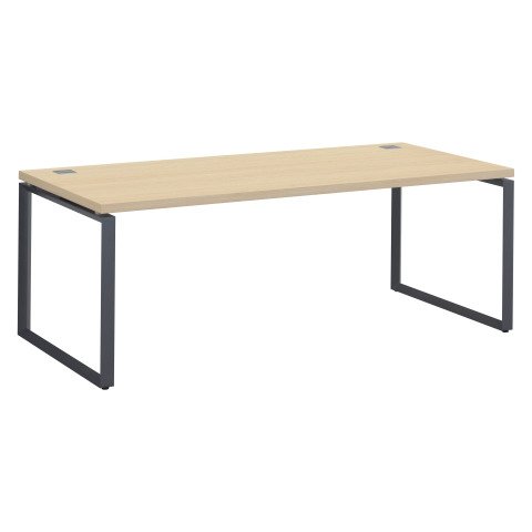 Mesa recta Shiny An 200 x Fon 90 cm roble claro con patas de acero blancas