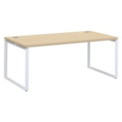Bureau droit chêne clair L 180 x P 90 cm, piètement métal format carré - Milano