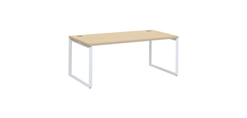 Bureau droit chêne clair L 180 x P 90 cm, piètement métal format carré - Milano